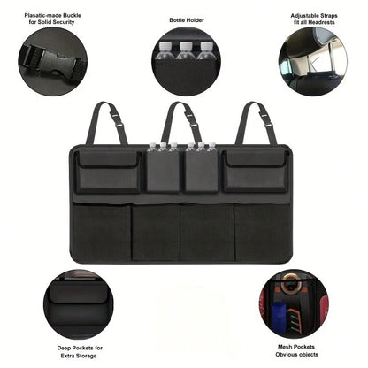 The Rear Seat Suspension Storage Bag Is Designed Specifically For Organizing And Storing Items In The Trunk Of SUVs, Trucks, And MPVs. It Is Waterproof And Foldable, Equipped With Four Pockets, Provid