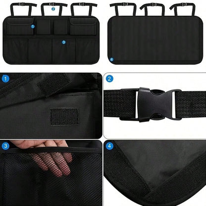 The Rear Seat Suspension Storage Bag Is Designed Specifically For Organizing And Storing Items In The Trunk Of SUVs, Trucks, And MPVs. It Is Waterproof And Foldable, Equipped With Four Pockets, Provid