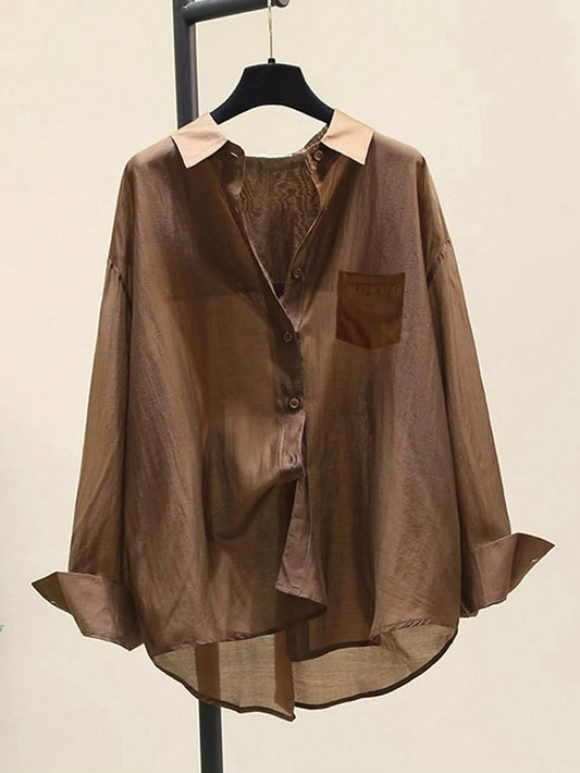 Thin Sun Protection Shirt, Summer New Minimalist Elegant Versatile Long Sleeve Blouse, Unique Top