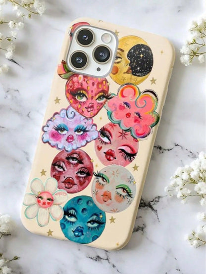 This 2-In-1 Thick Phone Case Features A Fantastical Starry Sky Design With Vibrant Moon And Floral Patterns, Exuding A Stylish Flair. Suitable For Compatible Phones: 17, 17air, 16, 15, 14, 13, 12, 11