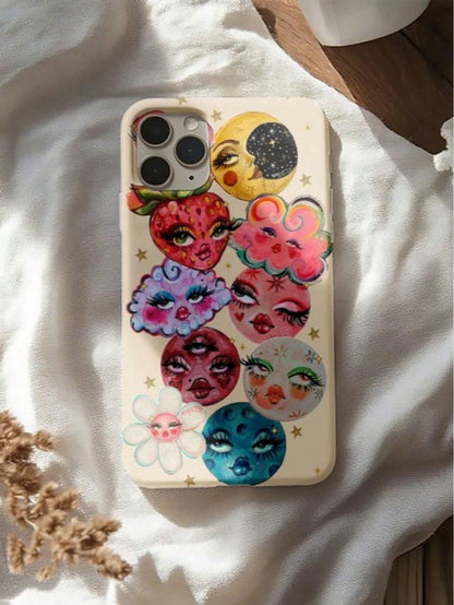 This 2-In-1 Thick Phone Case Features A Fantastical Starry Sky Design With Vibrant Moon And Floral Patterns, Exuding A Stylish Flair. Suitable For Compatible Phones: 17, 17air, 16, 15, 14, 13, 12, 11