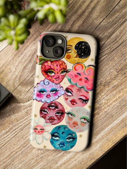 This 2-In-1 Thick Phone Case Features A Fantastical Starry Sky Design With Vibrant Moon And Floral Patterns, Exuding A Stylish Flair. Suitable For Compatible Phones: 17, 17air, 16, 15, 14, 13, 12, 11