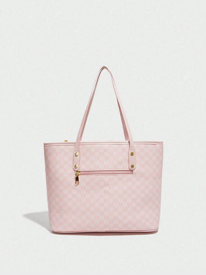 This Fashionable New Shoulder Bag Is Made Of Waterproof PU Fabric, Decorated With Letter Patterns And Cherry Charms. It Is A Large Capacity Handbag And Business Commuter Bag, Perfect For Shopping, Com