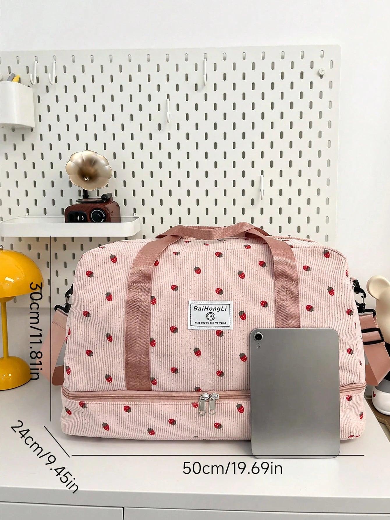 This New Corduroy Tote Bag Features A Strawberry, Hospital Bag Maternity, Travel Bag, Suitcase Luggage, Portable, Lightweight, Durable, Stylish