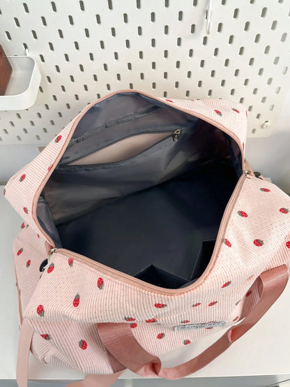 This New Corduroy Tote Bag Features A Strawberry, Hospital Bag Maternity, Travel Bag, Suitcase Luggage, Portable, Lightweight, Durable, Stylish