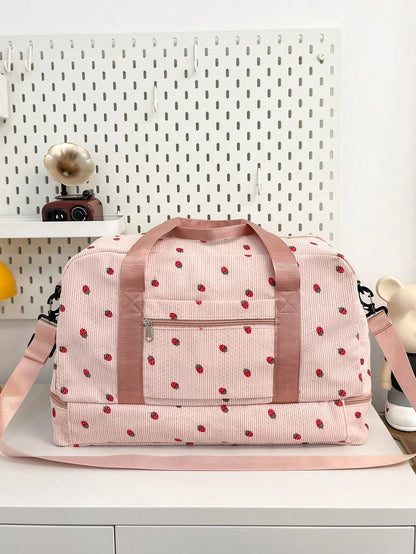 This New Corduroy Tote Bag Features A Strawberry, Hospital Bag Maternity, Travel Bag, Suitcase Luggage, Portable, Lightweight, Durable, Stylish