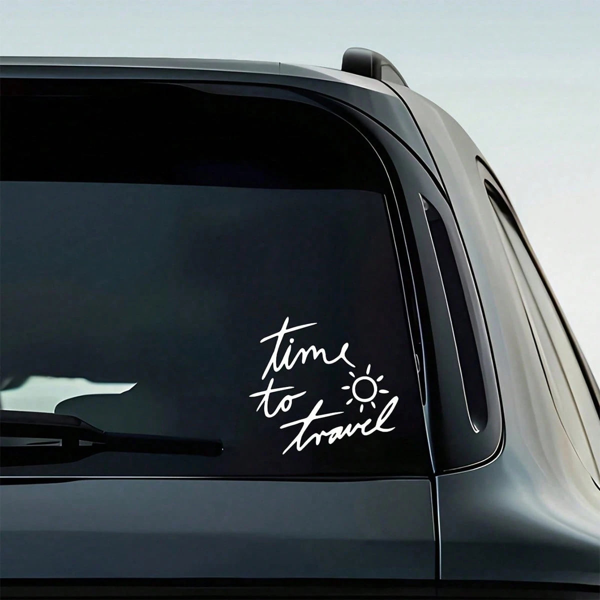 Time To Travel Sun Handwritten Letter Car Sticker, Vacation Adventure Text Vehicle Window Decal, Self-Adhesive Waterproof Auto Exterior Decor Accessory