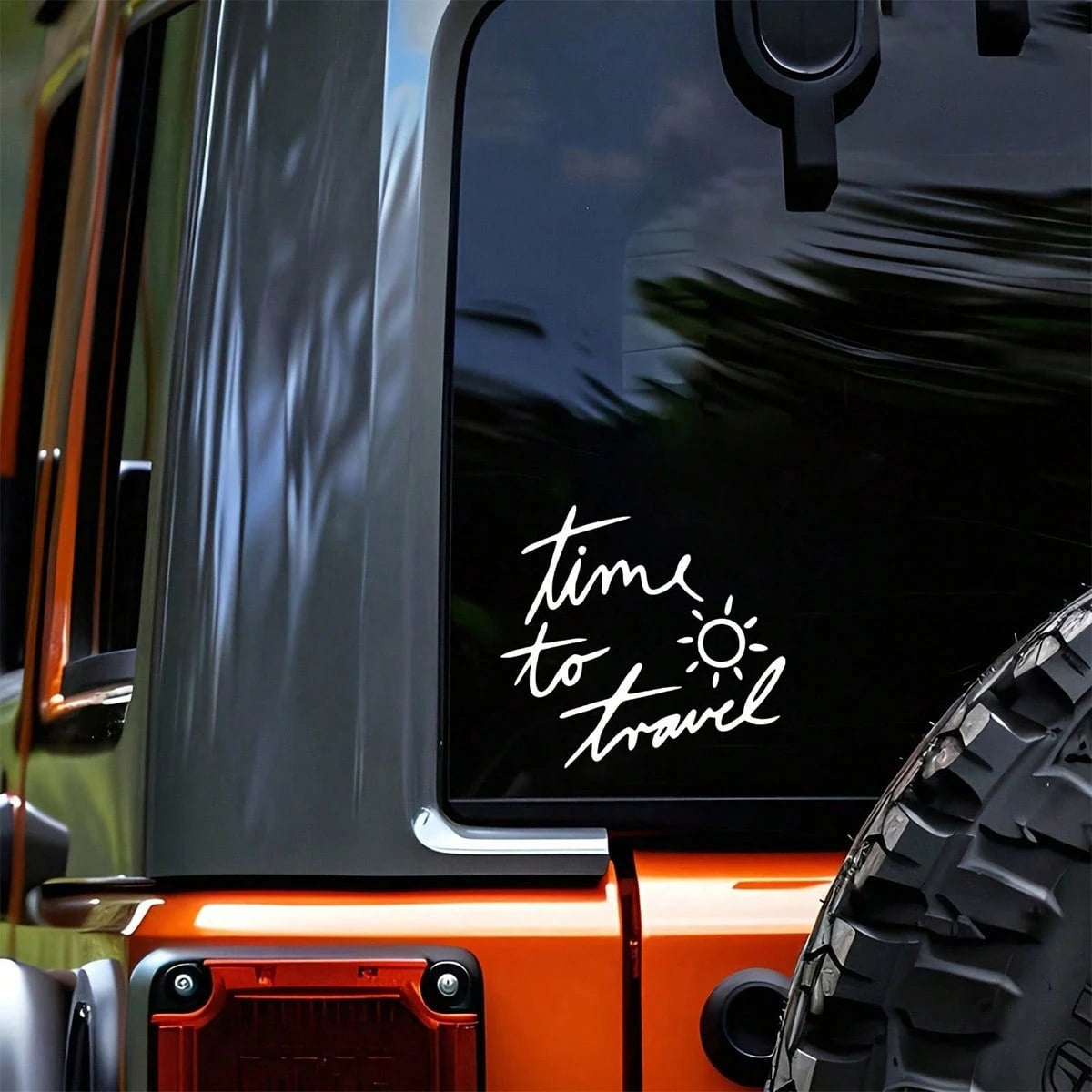 Time To Travel Sun Handwritten Letter Car Sticker, Vacation Adventure Text Vehicle Window Decal, Self-Adhesive Waterproof Auto Exterior Decor Accessory