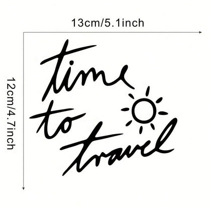 Time To Travel Sun Handwritten Letter Car Sticker, Vacation Adventure Text Vehicle Window Decal, Self-Adhesive Waterproof Auto Exterior Decor Accessory