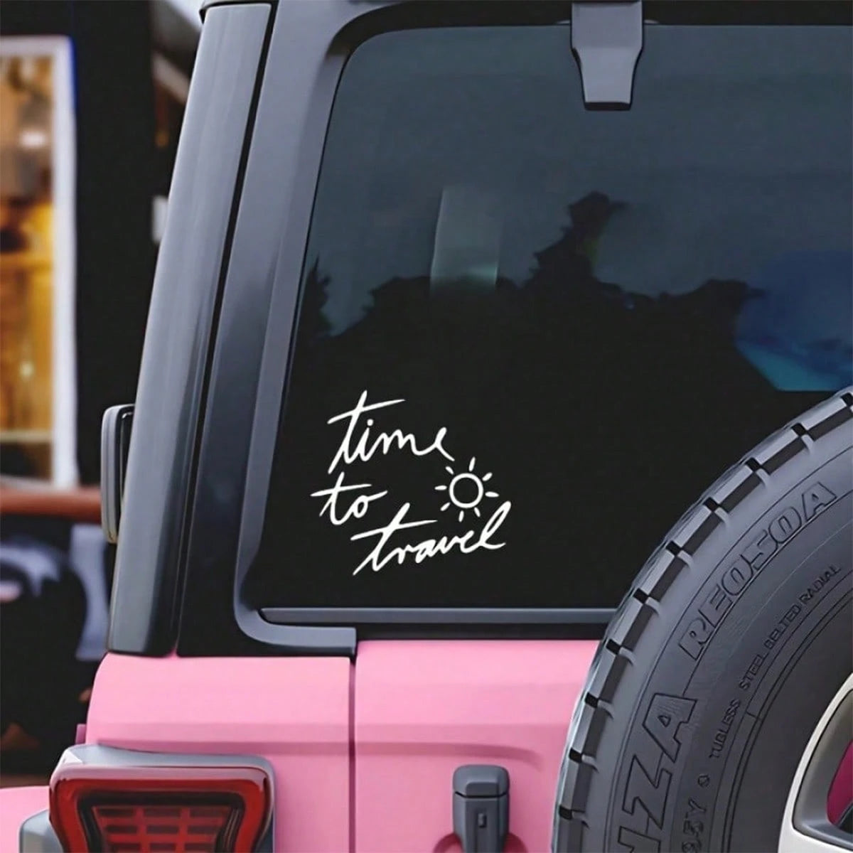 Time To Travel Sun Handwritten Letter Car Sticker, Vacation Adventure Text Vehicle Window Decal, Self-Adhesive Waterproof Auto Exterior Decor Accessory