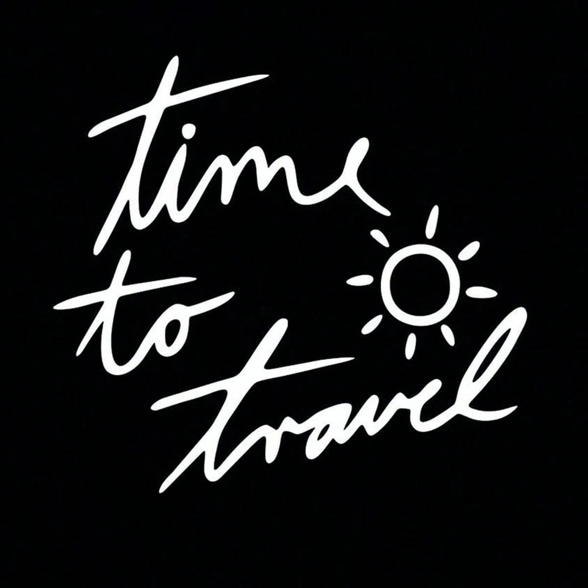 Time To Travel Sun Handwritten Letter Car Sticker, Vacation Adventure Text Vehicle Window Decal, Self-Adhesive Waterproof Auto Exterior Decor Accessory