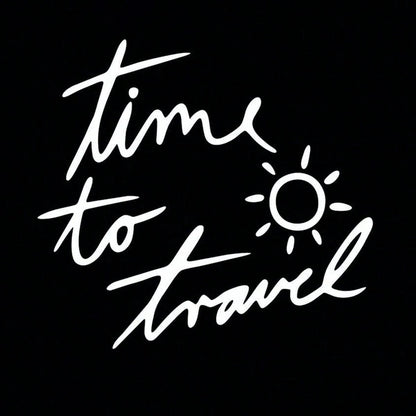 Time To Travel Sun Handwritten Letter Car Sticker, Vacation Adventure Text Vehicle Window Decal, Self-Adhesive Waterproof Auto Exterior Decor Accessory