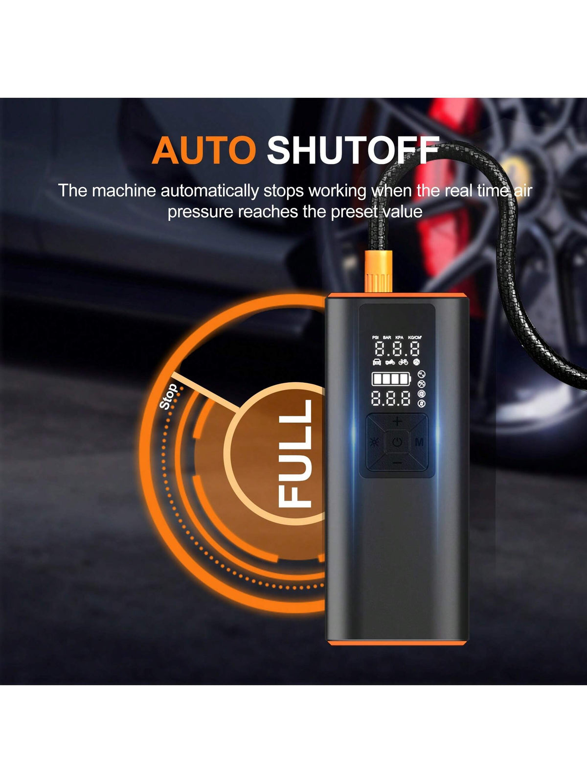 Tire Inflator Portable Air Compressor- 150 PSI Air Pump For Car Tires With Pressure Gauge & LED Light, 3X Faster Inflation Cordless One Click Smart Tire Pump For Car, Bike, Motorcycle
