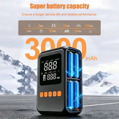 Tire Inflator Portable Air Compressor, 3000mAh Rechargeable Battery Tire Pressure Air Pump, Fast Cordless Air Pump With Power Bank Function, 3-Mode LED Light, Auto Parts For Car Motorcycle Bicycle Cam