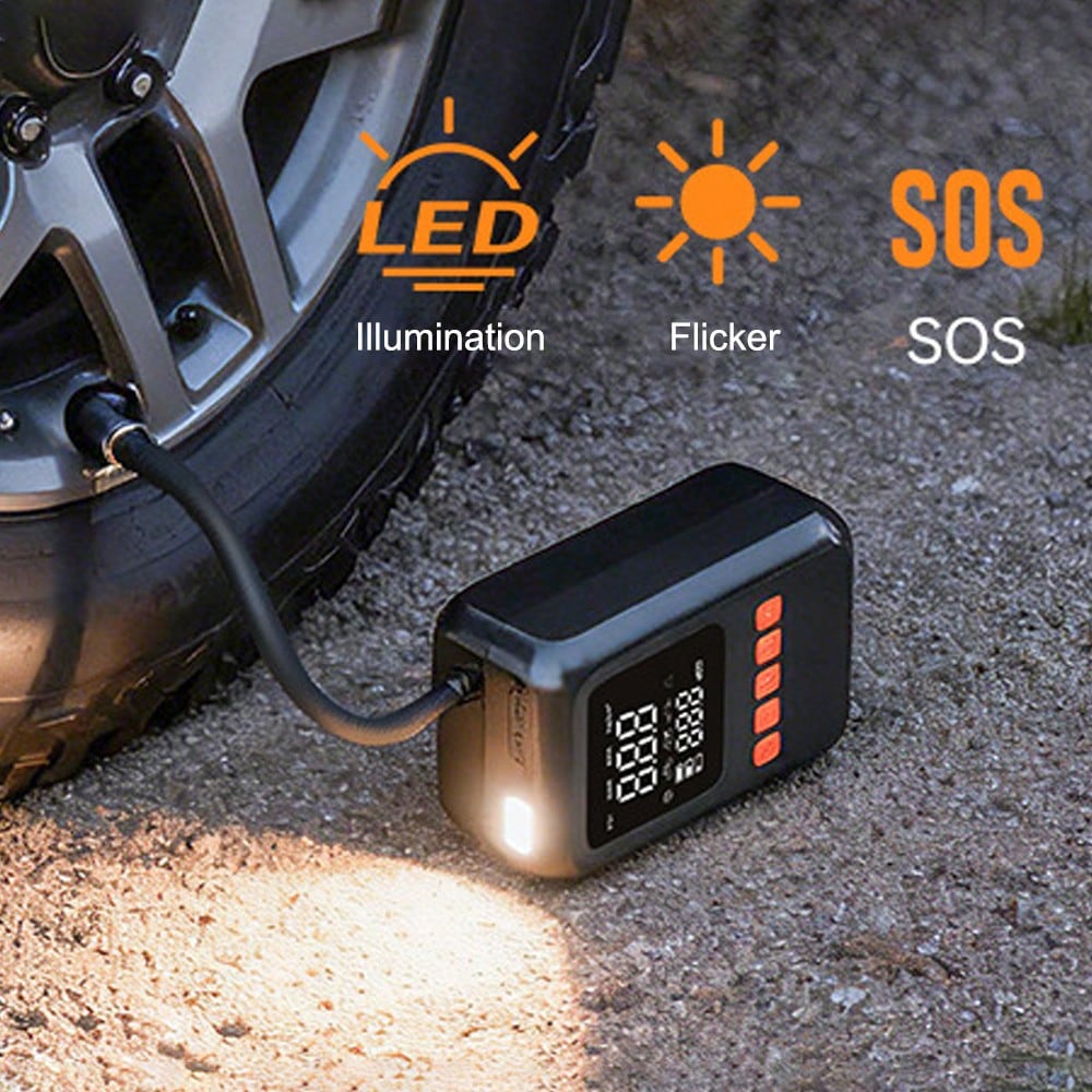 Tire Inflator Portable Air Compressor, 3000mAh Rechargeable Battery Tire Pressure Air Pump, Fast Cordless Air Pump With Power Bank Function, 3-Mode LED Light, Auto Parts For Car Motorcycle Bicycle Cam