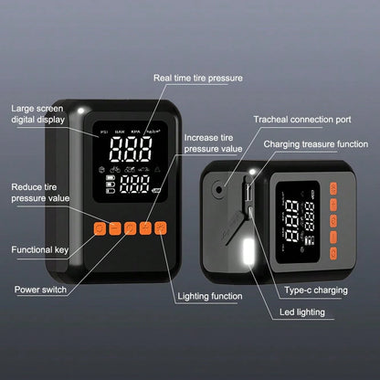 Tire Inflator Portable Air Compressor, 3000mAh Rechargeable Battery Tire Pressure Air Pump, Fast Cordless Air Pump With Power Bank Function, 3-Mode LED Light, Auto Parts For Car Motorcycle Bicycle Cam