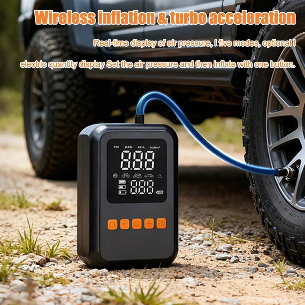 Tire Inflator Portable Air Compressor, 3000mAh Rechargeable Battery Tire Pressure Air Pump, Fast Cordless Air Pump With Power Bank Function, 3-Mode LED Light, Auto Parts For Car Motorcycle Bicycle Cam