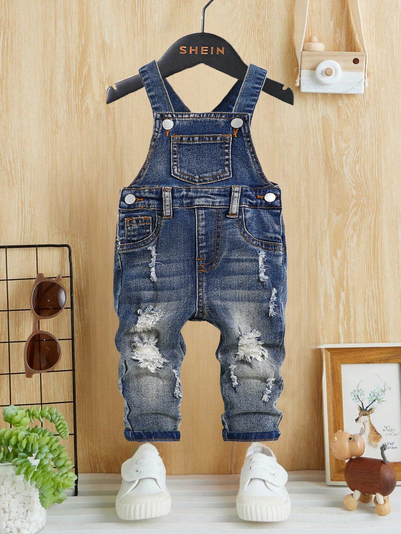 Toddler/Baby Boys' Casual Distressed Retro Vintage Washed Ripped Frayed High Stretch Slim Fit Blue Denim Overalls Jumpsuit,Leisure And Versatile For Baby Fall/Winter Outdoor Wear Clothes Outfits