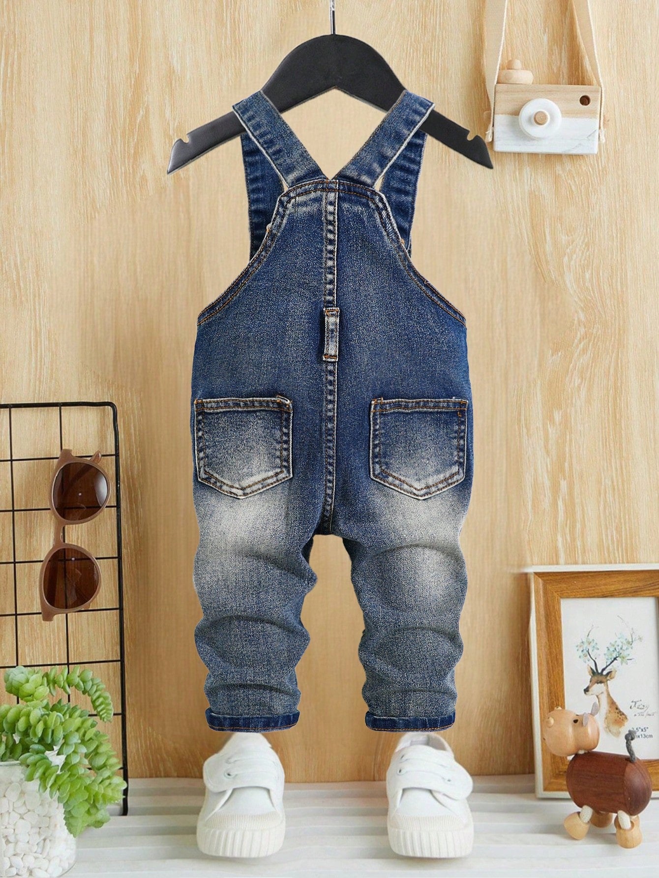 Toddler/Baby Boys' Casual Distressed Retro Vintage Washed Ripped Frayed High Stretch Slim Fit Blue Denim Overalls Jumpsuit,Leisure And Versatile For Baby Fall/Winter Outdoor Wear Clothes Outfits