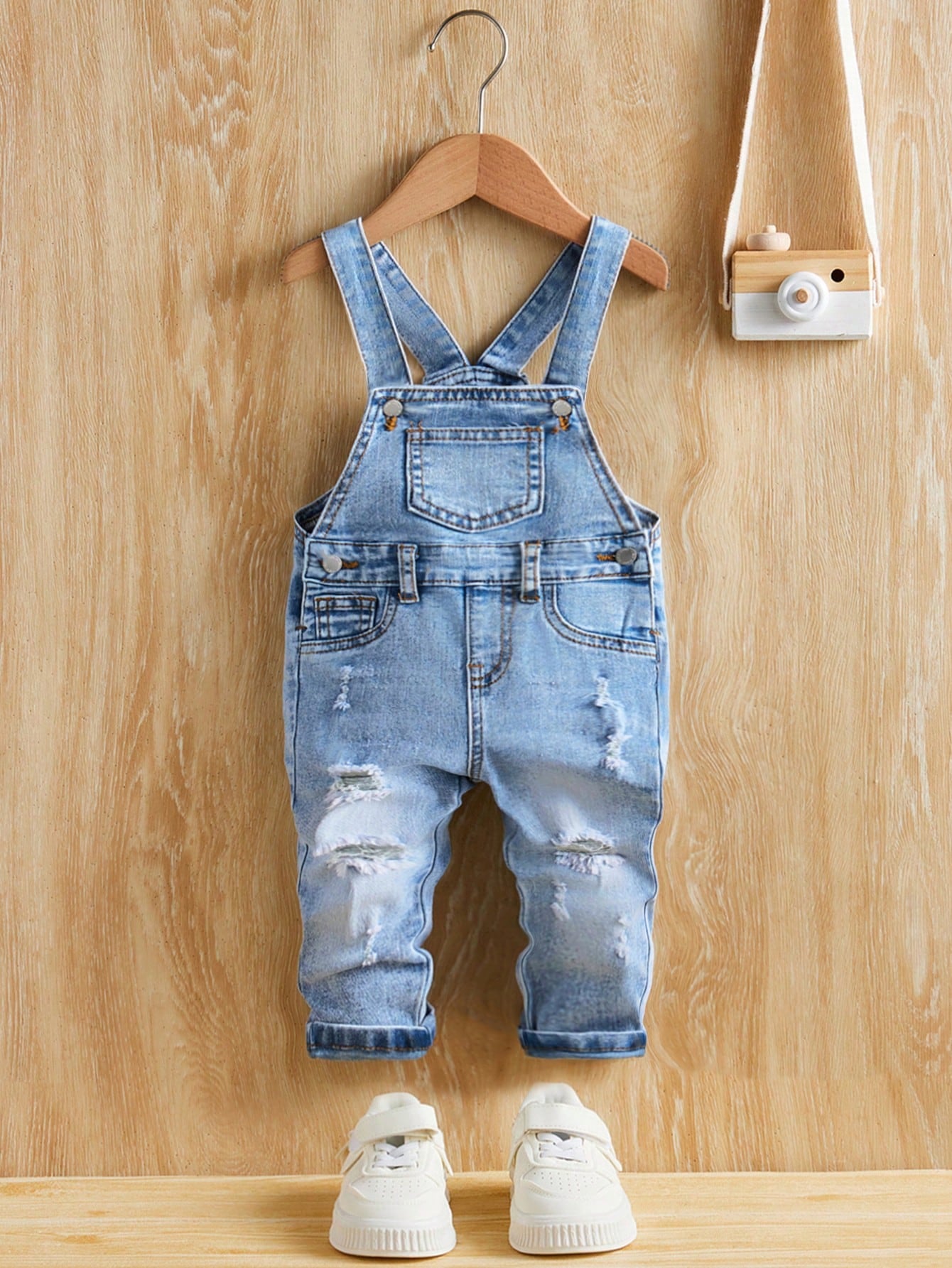 Toddler/Baby Boys' Casual Distressed Retro Vintage Washed Ripped Frayed High Stretch Slim Fit Blue Denim Overalls Jumpsuit,Leisure And Versatile For Baby Fall/Winter Outdoor Wear Clothes Outfits
