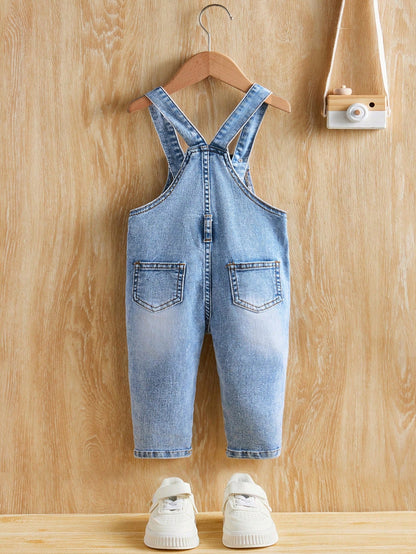 Toddler/Baby Boys' Casual Distressed Retro Vintage Washed Ripped Frayed High Stretch Slim Fit Blue Denim Overalls Jumpsuit,Leisure And Versatile For Baby Fall/Winter Outdoor Wear Clothes Outfits