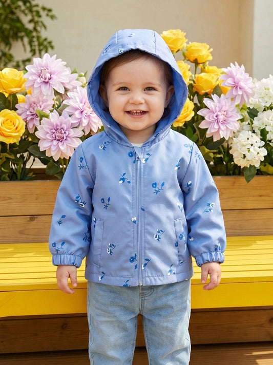 Toddler Baby Girls Fall Outerwear Floral/Houndstooth Print Long Sleeve Warm Zipper Hooded Jacket With Pockets Lightweight Coat Kids Cute Clothes