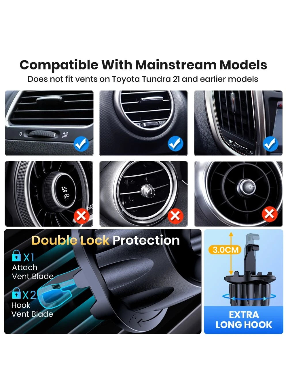 TOPK Car Phone Holder Air Vent Mount Suitable For All Vehicles With Anti-Shake Stabilizer, Upgrade Spiral Hook (Air Vent)