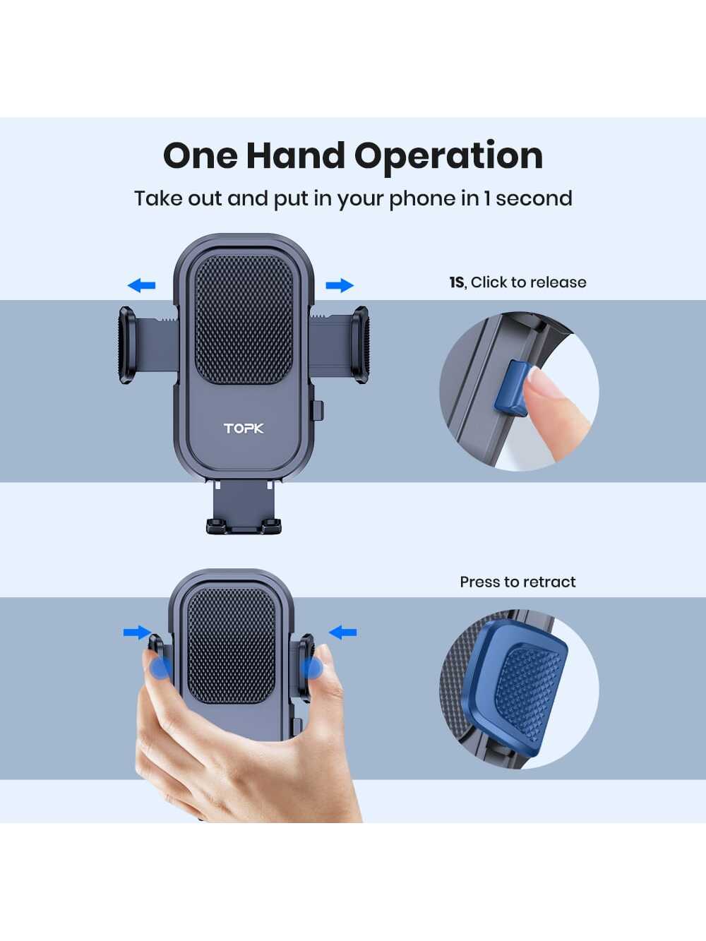 TOPK Car Phone Holder Air Vent Mount Suitable For All Vehicles With Anti-Shake Stabilizer, Upgrade Spiral Hook (Air Vent)