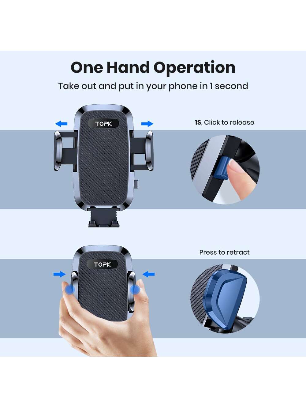 TOPK D36-S Car Phone Holder Mount, [Upgraded Support Function] Metal Hook Cell Phone Holder For Car Air Vent Compatible With All Phones