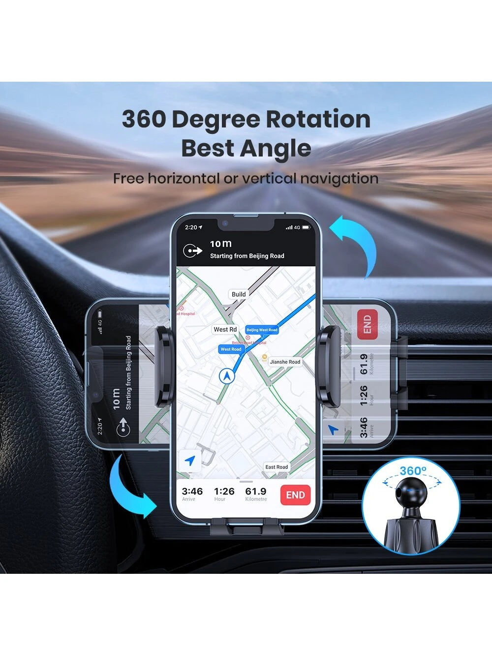 TOPK D36-S Car Phone Holder Mount, [Upgraded Support Function] Metal Hook Cell Phone Holder For Car Air Vent Compatible With All Phones