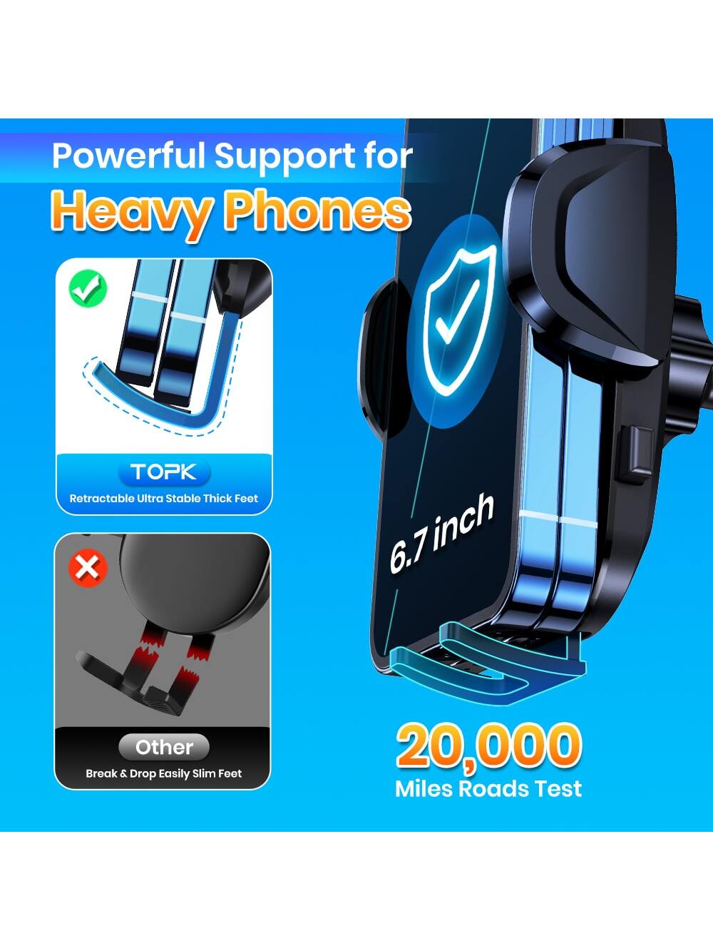 TOPK D36-S Car Phone Holder Mount, [Upgraded Support Function] Metal Hook Cell Phone Holder For Car Air Vent Compatible With All Phones