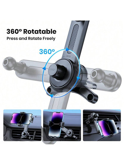 TOPK D40T Extended Arm Car Vent Phone Mount Holder,3-Point Support Extendable Metal Hook Single-Hand Operation High Stability Phone Holder For Car
