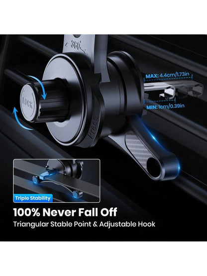 TOPK D40T Extended Arm Car Vent Phone Mount Holder,3-Point Support Extendable Metal Hook Single-Hand Operation High Stability Phone Holder For Car