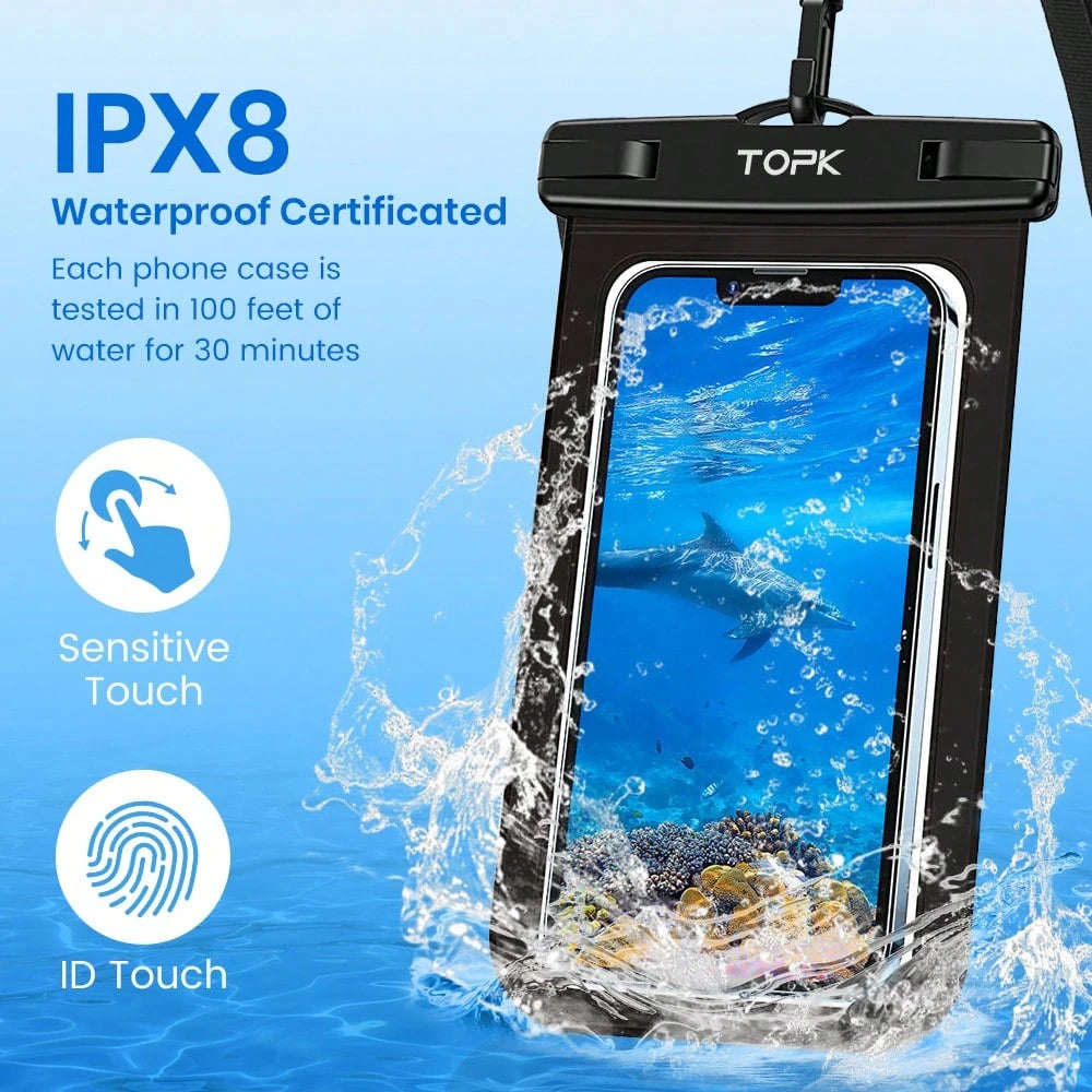 TOPK E01 Waterproof Phone Pouch, Universal IPX8 Waterproof Phone Case Dry Bag With Lanyard Compatible With IPhone Android Up To 7.0 Inch