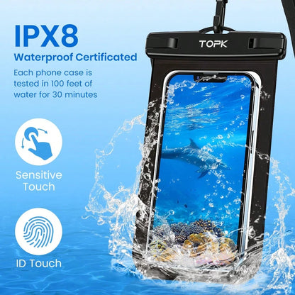 TOPK E01 Waterproof Phone Pouch, Universal IPX8 Waterproof Phone Case Dry Bag With Lanyard Compatible With IPhone Android Up To 7.0 Inch