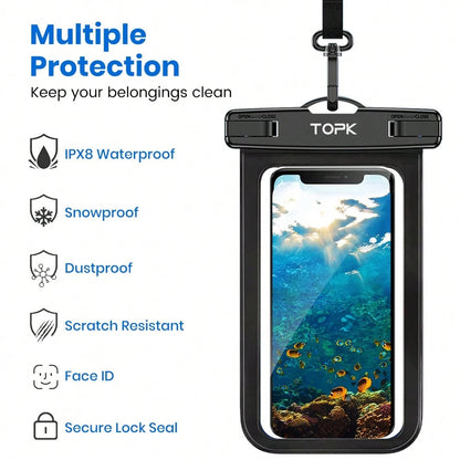 TOPK E01 Waterproof Phone Pouch, Universal IPX8 Waterproof Phone Case Dry Bag With Lanyard Compatible With IPhone Android Up To 7.0 Inch