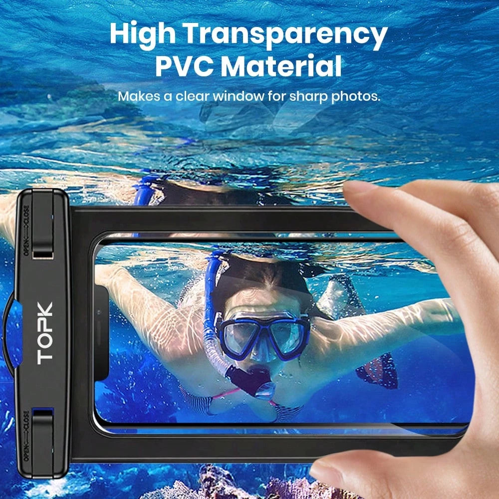 TOPK E01 Waterproof Phone Pouch, Universal IPX8 Waterproof Phone Case Dry Bag With Lanyard Compatible With IPhone Android Up To 7.0 Inch
