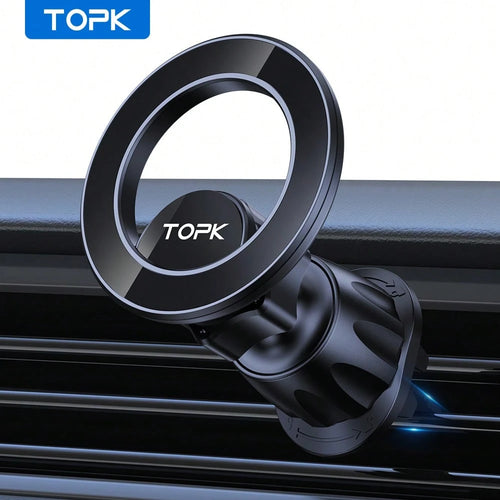 TOPK Magnetic Car Mount, 20 Powerful Magnets, 360° Rotation Air Vent Phone Holder, Waterproof, Adjustable, Round Shape, ABS Material, Compatible With IPhone 15/14/13/12 Series, Auto Smartphone Cradle