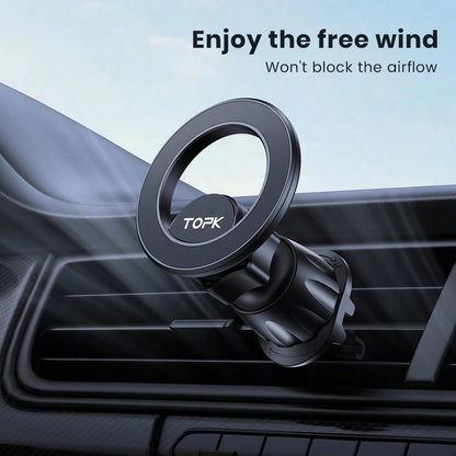 TOPK Magnetic Car Mount, 20 Powerful Magnets, 360° Rotation Air Vent Phone Holder, Waterproof, Adjustable, Round Shape, ABS Material, Compatible With IPhone 15/14/13/12 Series, Auto Smartphone Cradle