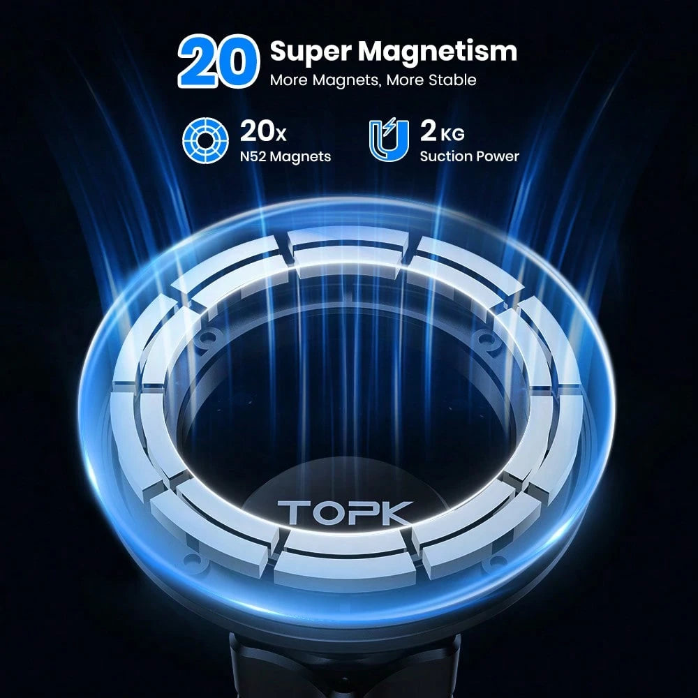 TOPK Magnetic Car Mount, 20 Powerful Magnets, 360° Rotation Air Vent Phone Holder, Waterproof, Adjustable, Round Shape, ABS Material, Compatible With IPhone 15/14/13/12 Series, Auto Smartphone Cradle