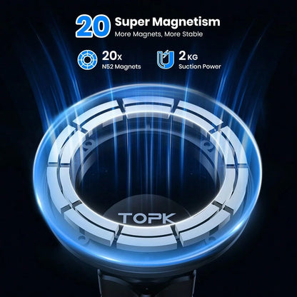 TOPK Magnetic Car Mount, 20 Powerful Magnets, 360° Rotation Air Vent Phone Holder, Waterproof, Adjustable, Round Shape, ABS Material, Compatible With IPhone 15/14/13/12 Series, Auto Smartphone Cradle