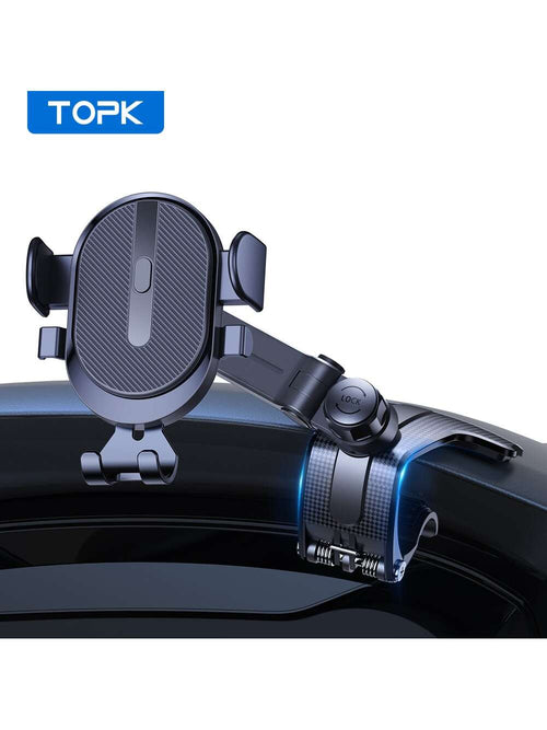 TOPK Phone Holder for Car Dashboard, Adjustable Cell Phone Mount with Anti-slip Silicone Clip for All Smartphone D39-J