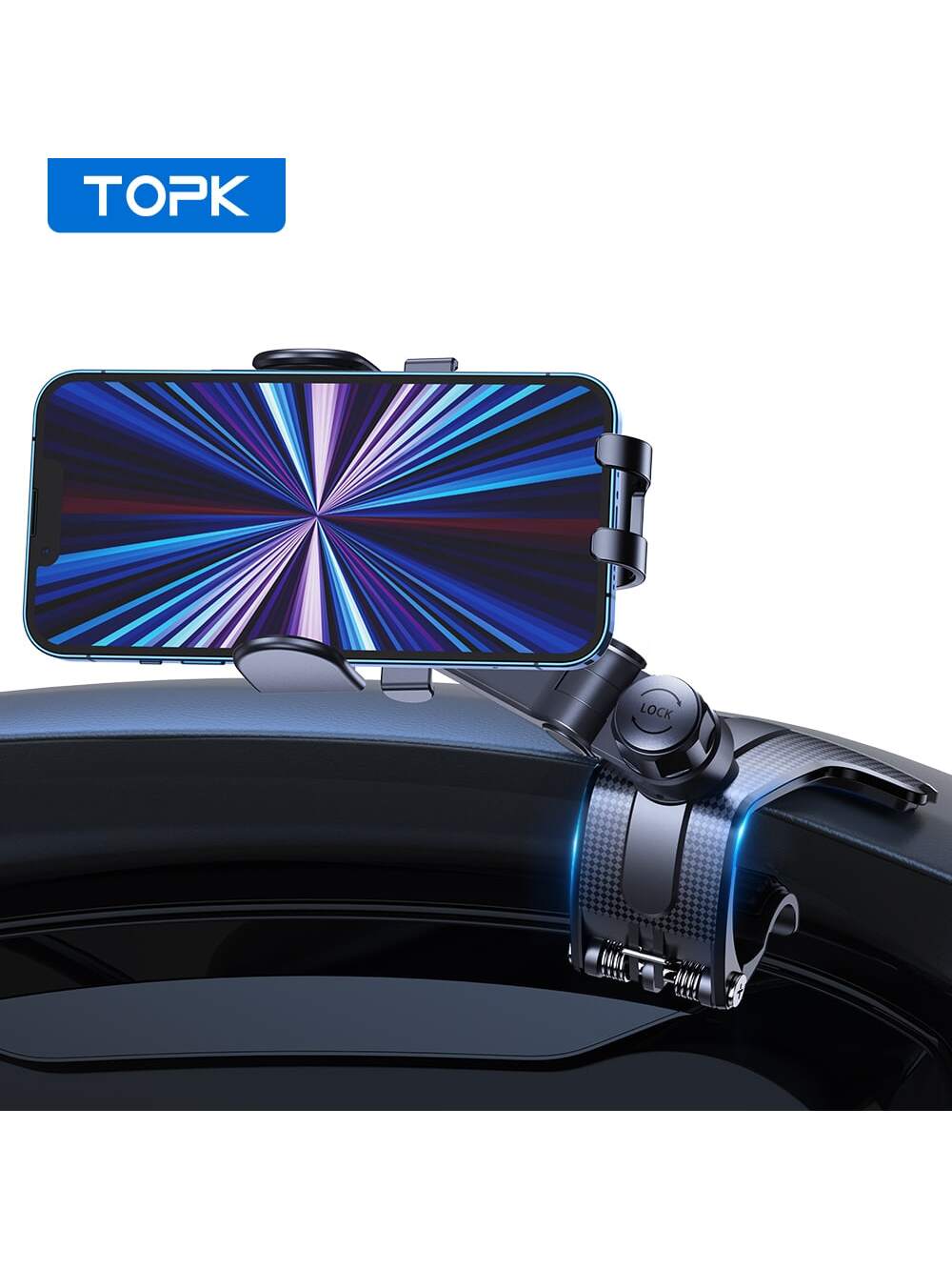 TOPK Phone Holder for Car Dashboard, Adjustable Cell Phone Mount with Anti-slip Silicone Clip for All Smartphone D39-J