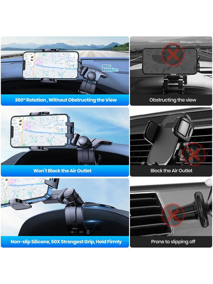 TOPK Phone Holder for Car Dashboard, Adjustable Cell Phone Mount with Anti-slip Silicone Clip for All Smartphone D39-J