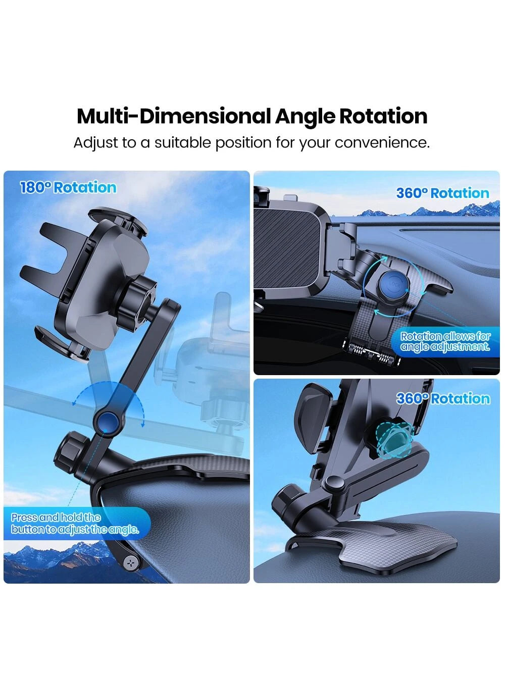 TOPK Phone Holder for Car Dashboard, Adjustable Cell Phone Mount with Anti-slip Silicone Clip for All Smartphone D39-J