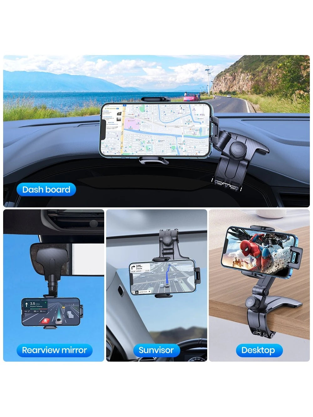 TOPK Phone Holder for Car Dashboard, Adjustable Cell Phone Mount with Anti-slip Silicone Clip for All Smartphone D39-J