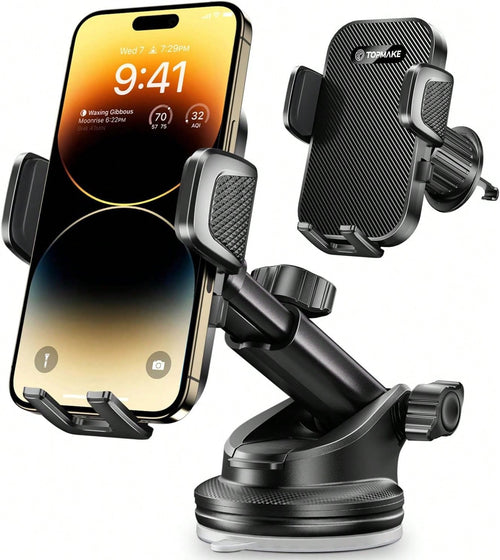 Topmake Car Phone Holder Mount,[2025 Upgrade] 3-In-1 Cell Phone Holder For Car, Dashboard Windshield, Suction Cup Hands-Free Car Phone Stand