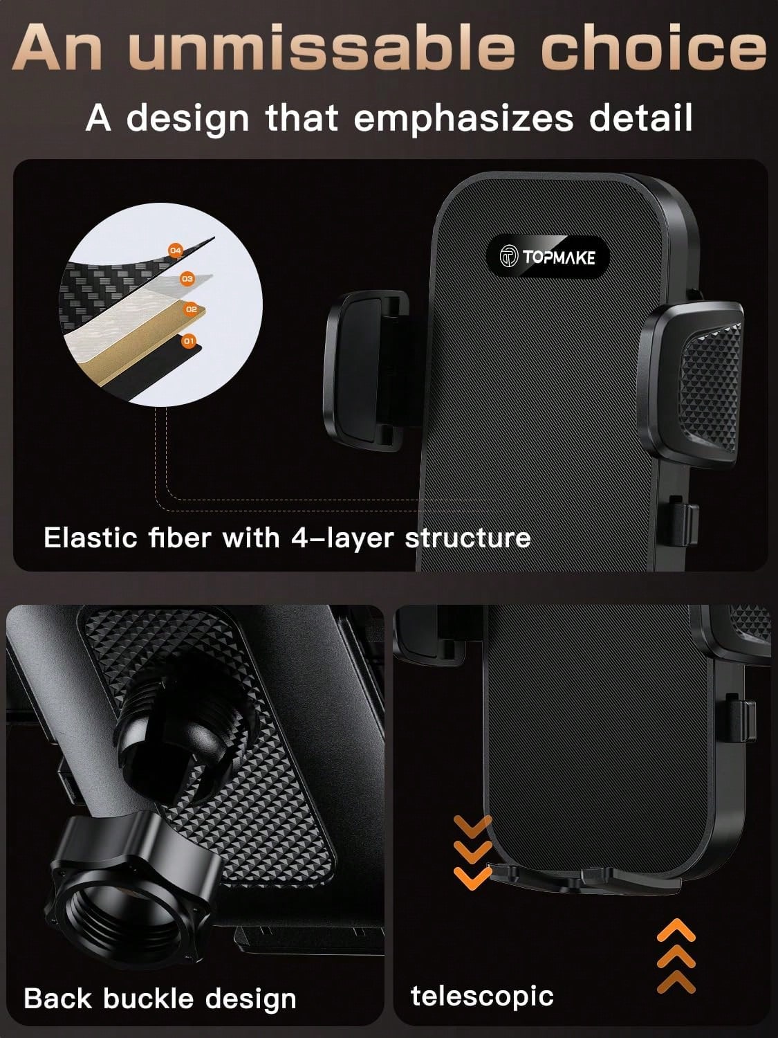Topmake Car Phone Holder Mount,[2025 Upgrade] 3-In-1 Cell Phone Holder For Car, Dashboard Windshield, Suction Cup Hands-Free Car Phone Stand