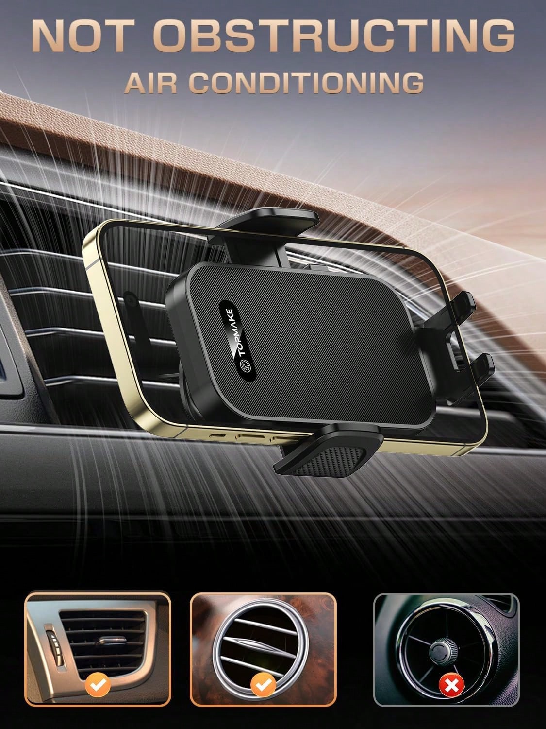 Topmake Car Phone Holder Mount,[2025 Upgrade] 3-In-1 Cell Phone Holder For Car, Dashboard Windshield, Suction Cup Hands-Free Car Phone Stand