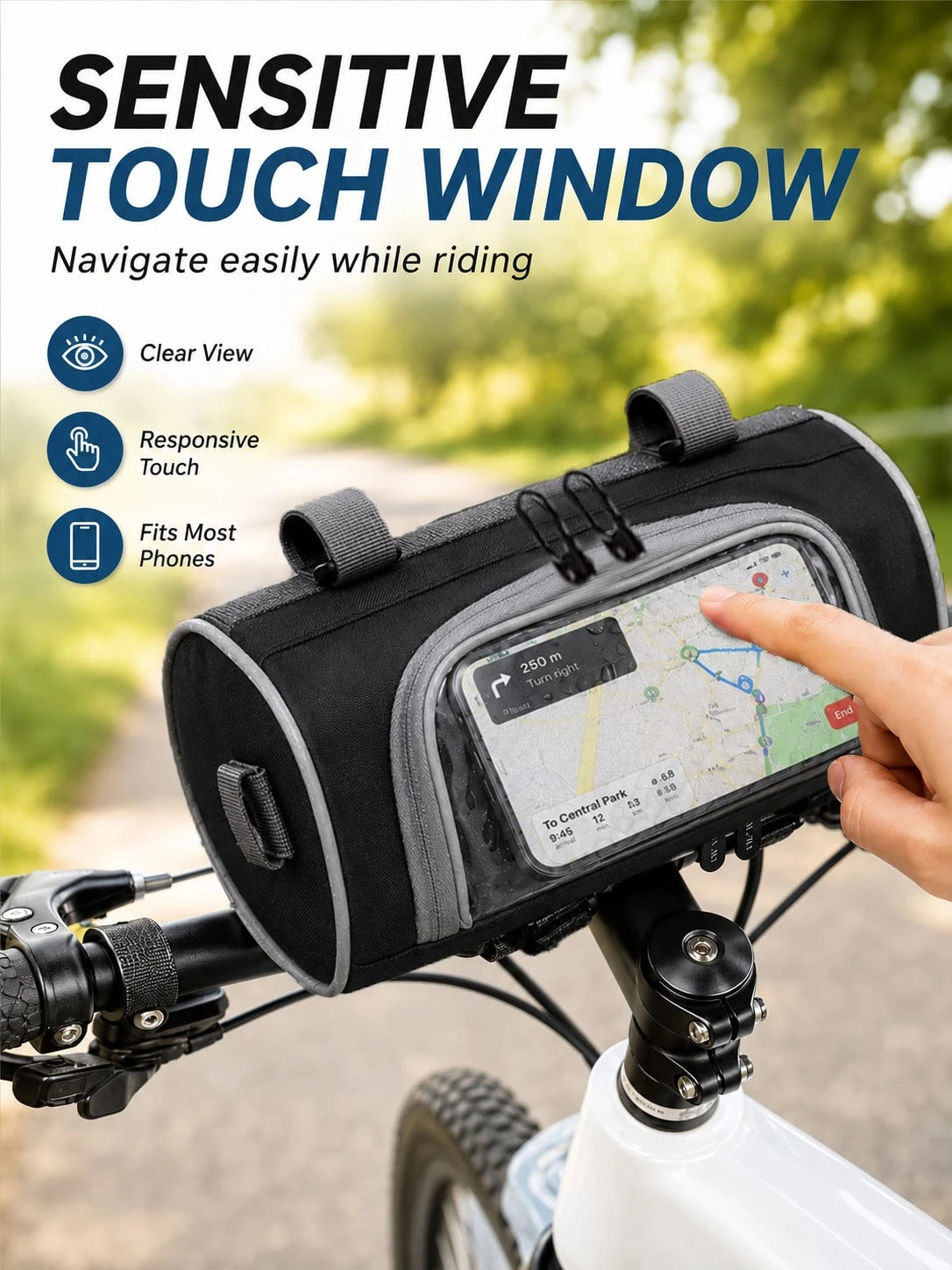Touchscreen Navigation Handlebar Storage Bag, Universal Motorcycle Electric Scooter Mountain Bike Front Storage Bag, Bicycle Handlebar Organizer Bag